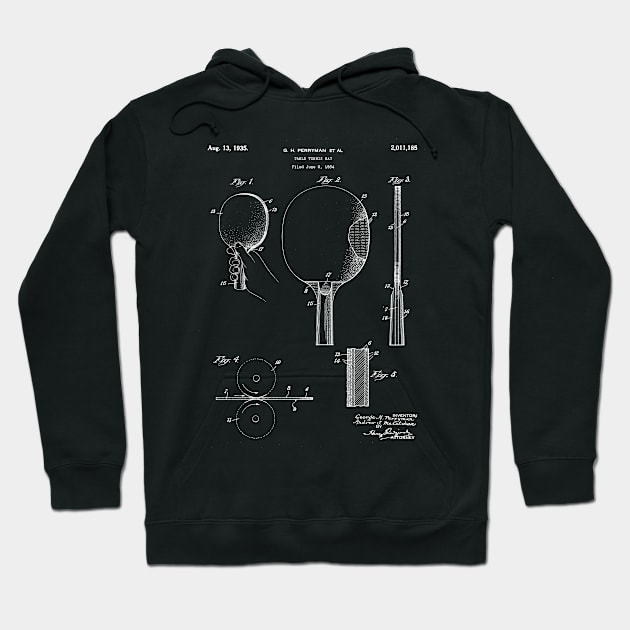 Table Tennis Patent - Tennis Paddle Art - Black Chalkboard Hoodie by patentpress